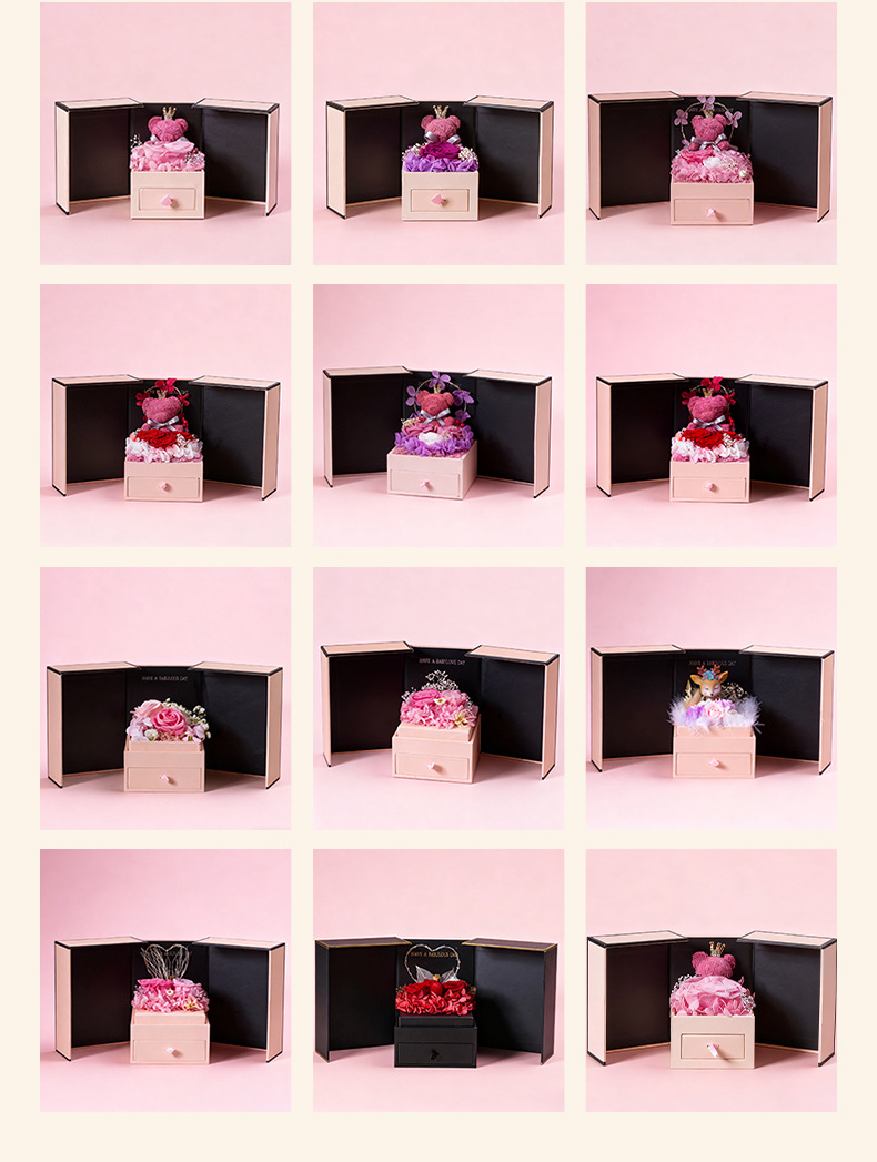 Festivalgeschenke Weihnachten Konservierte Blumen-Geschenkbox Fertiges Valentinstagsgeschenk Sweetheart Bear Doppeltürige Rose Weihnachtsgeschenkbox Schmuckschatulle_voghion.com