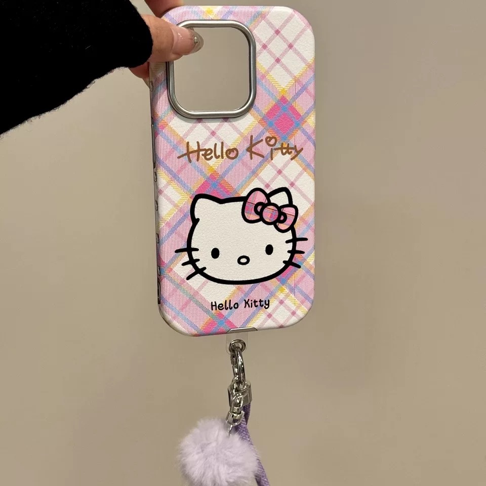 Chica corazón ins brillo a cuadros kt para iPhone 16PM funda para teléfono móvil Apple 15ProMax piel 14/13