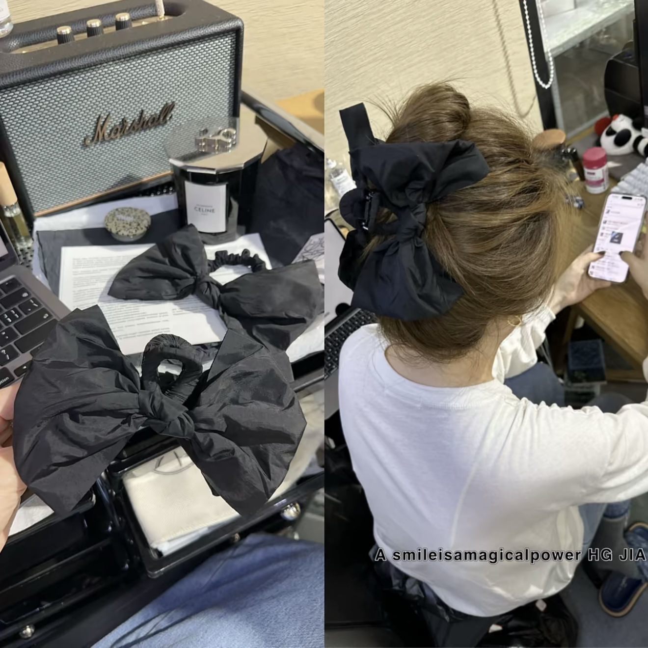 網紅同款～超大蝴蝶結不規則設計師款大號黑色抓夾顯後腦勺飽滿