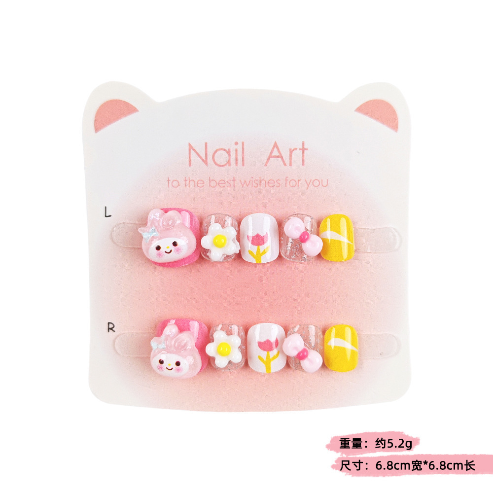 Punto de perforación diez piezas de papel de cartón de manicura gato arco de mariposa niños que usan uñas dibujos animados adorables parches de uñas para niños