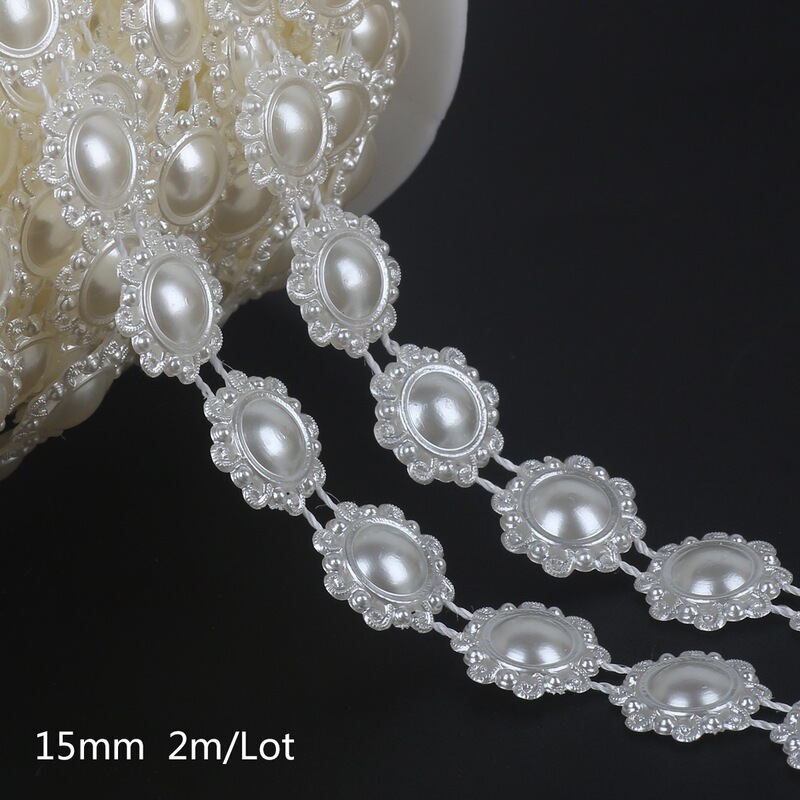 丸い太陽のバラの花の二列の真珠のチェーンの連線の玉のウェディングドレスのチェーンdiyの手作りの部品の髪飾りの材料|undefined