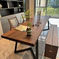 北美黑胡桃木餐桌实木大板长方形小户型家用客厅原木书桌中古岛台