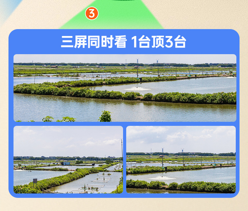 三镜头太阳能监控摄像头家用远程手机夜视超高清户外全彩无电无网