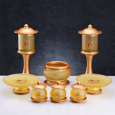 Tact Buddha Taiwan Healing glass Pure copper Incense burner Fruit plate Water Cup household Worship Mammon suit