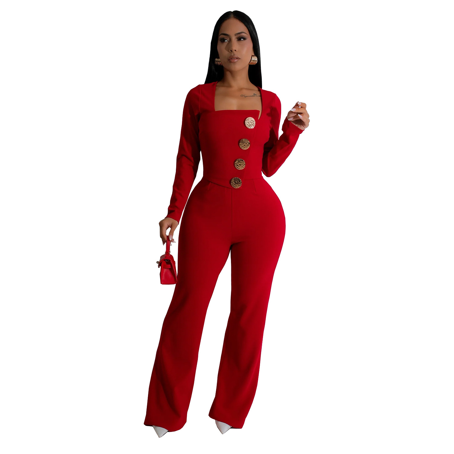 C7201 Cross-border AliExpress Amazon Pantalones de brazo de manga larga para mujer de moda europea y americana Mono delgado de color sólido
