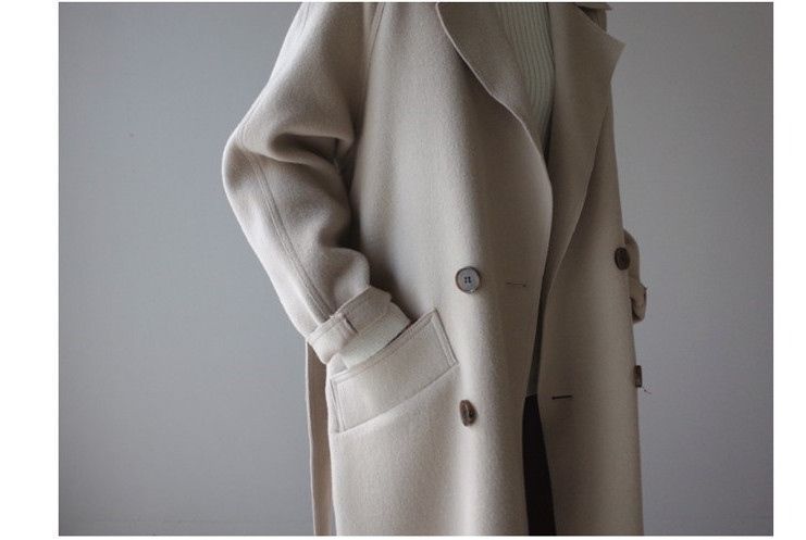 Ropa de mujer Invierno nuevo abrigo de lana beige de longitud media Waitmore cintura larga hasta la rodilla_voghion.com