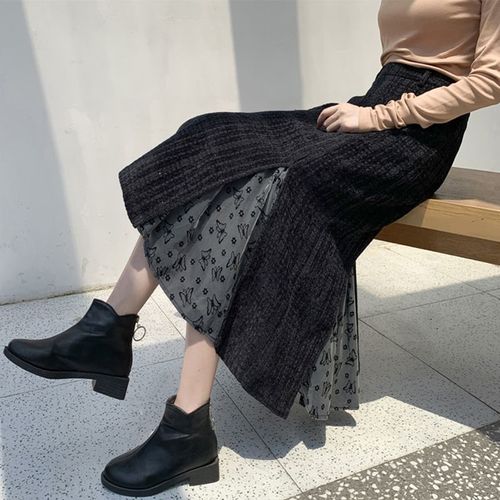 Design-sensual mid-length wool skirt for women with autumn and winter large size fat high waist slim hip-packed skirt
