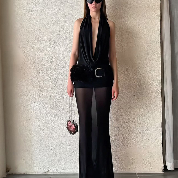 autumn sexy solid color dress sleevless
