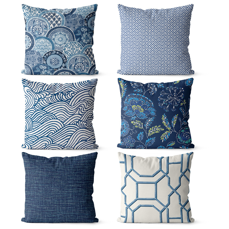 American retro geometric cotton and linen pillow sofa decorative cushion cover lunch break pillow car waist pillow bedside large backrest