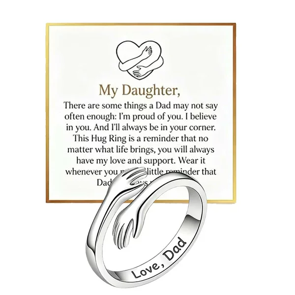 Stainless steel hugging hand ring with engraving "Always With You" and card, suitable for daughters, granddaughters, and loved ones