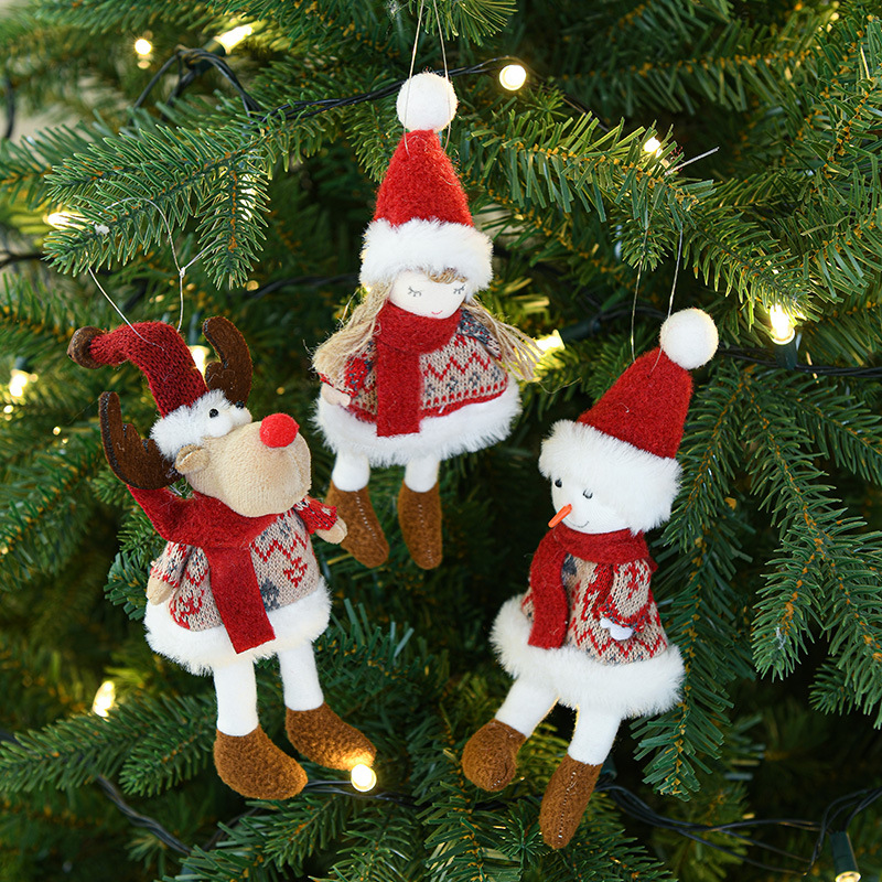 Amazon nueva decoración de Navidad pequeño colgante de felpa de Santa Claus alce muñeca colgante de árbol de Navidad