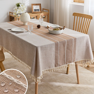 American Cross-border Tassel Tablecloth Waterproof Cotton Leprosy Country Farmhouse Style Rectangular Dining Table Coffee Table Decorative Tablecloth