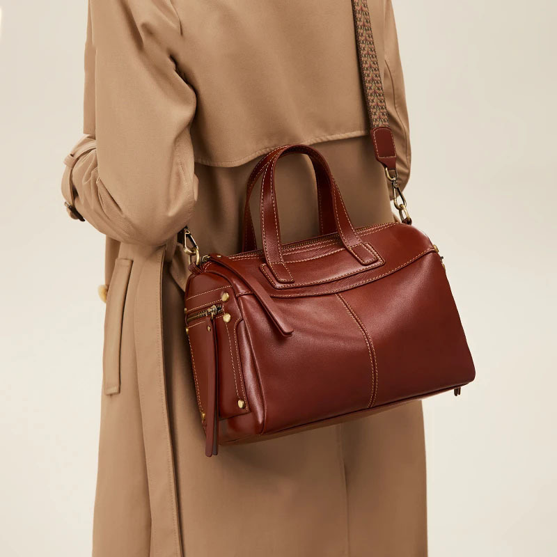 Genuine Leather Bag 2026 New Fashion Large Capacity Commuter Handbag Boston Shoulder Crossbody Bag Casual Women's Bag - Thumbnail 7
