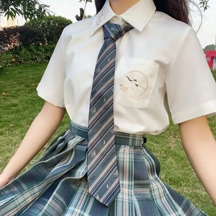 [Yuyue] original JK short-sleeved embroidered shirt crane black summer women's uniform half-sleeved Japanese shirt white shirt