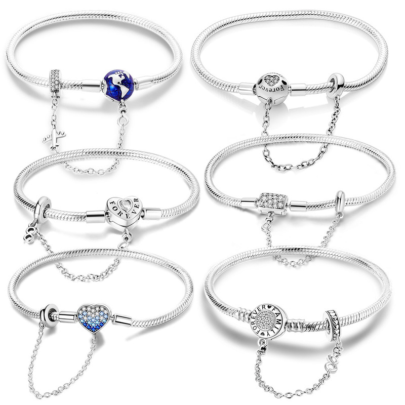 Amazon European and American High-End Copper Silver-Plated DIY Snake Bone Bracelet Fashion Heart Safety Chain Basic Chain Bracelet