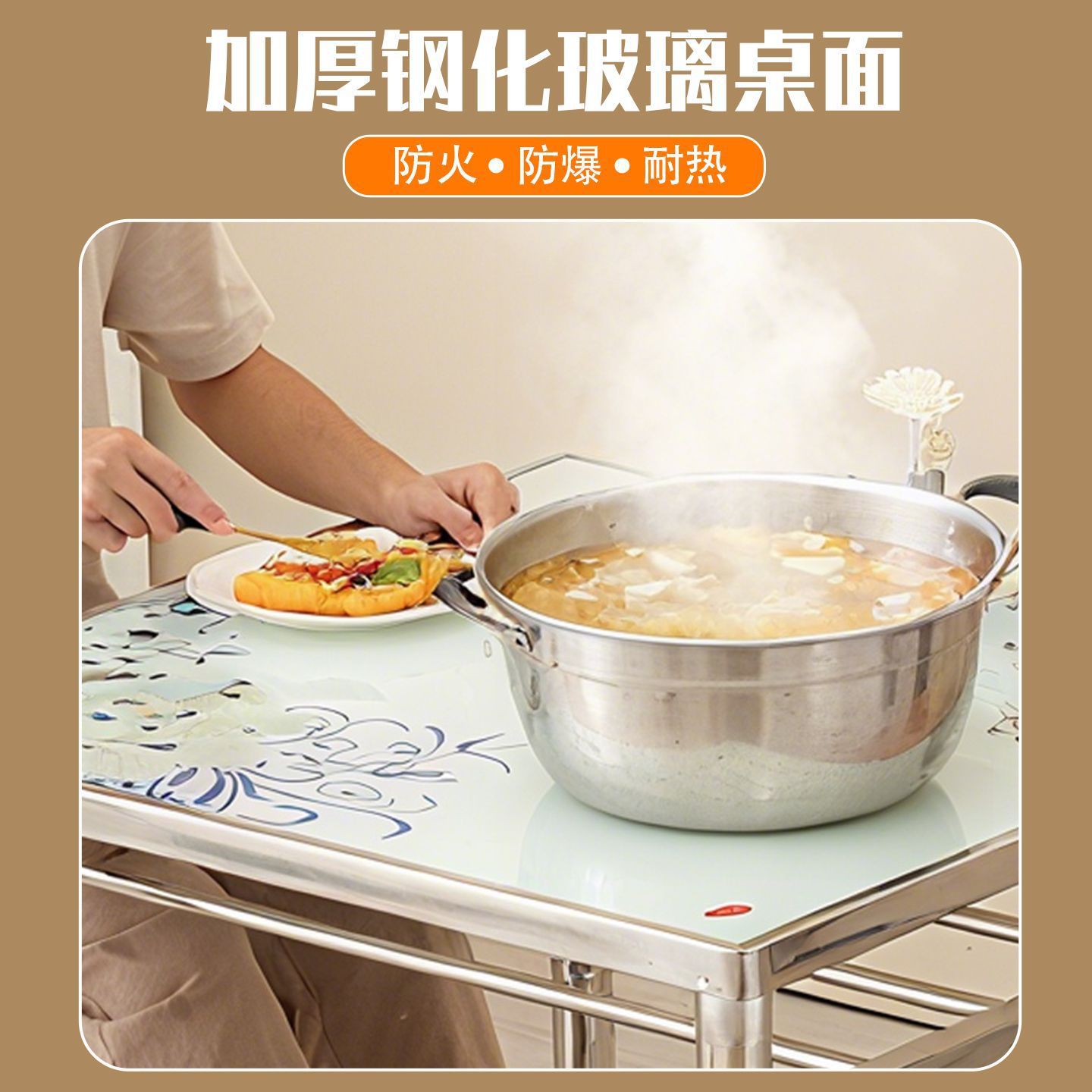 Thickened Stainless Steel Fire Table Household Winter Square Foldable Full Set Heating Table Dining Table