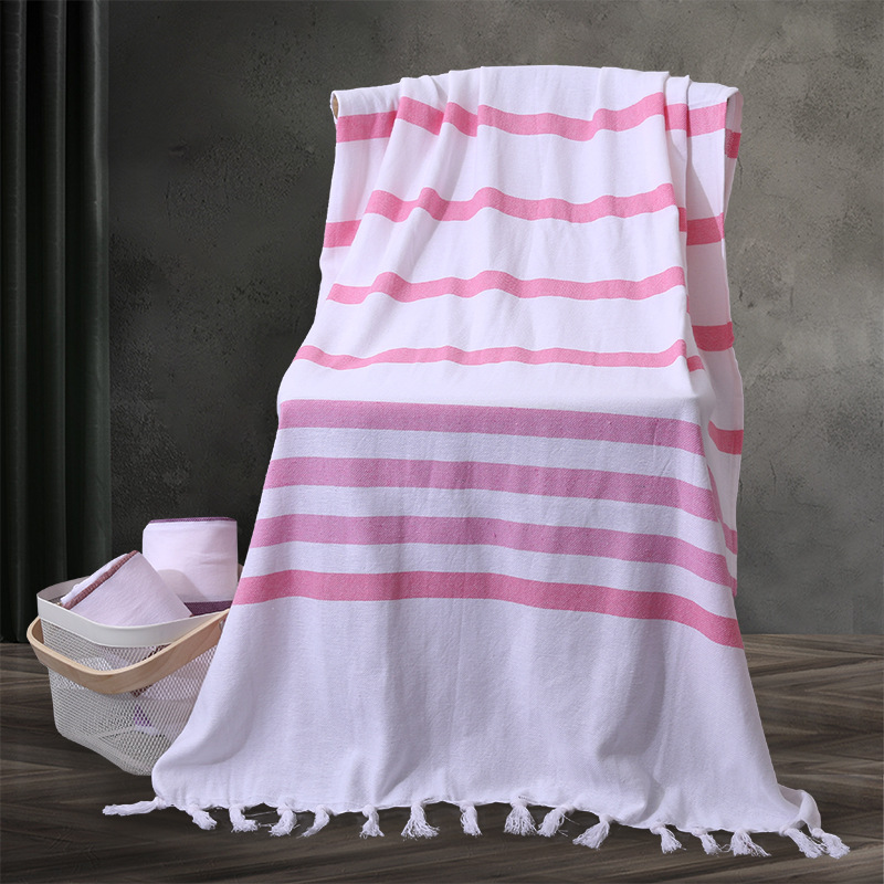 Toalla de playa turca algodón europeo y americano a rayas teñidas de hilo borla Toalla de baño de comercio exterior transfronterizo de algodón puro personalización de la toalla de playa