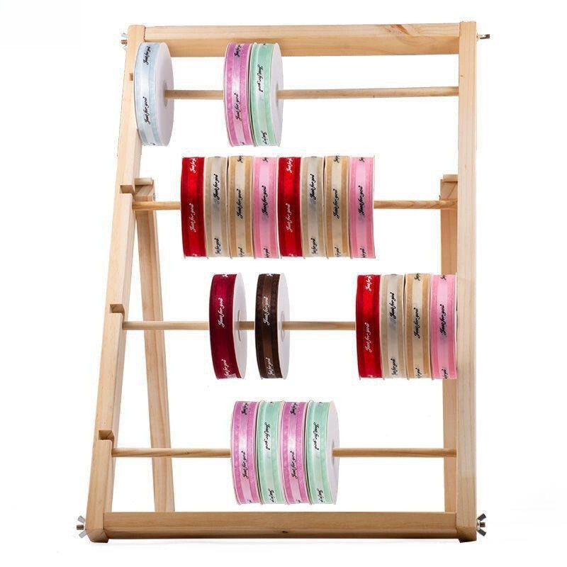 Solid Wood Ribbon Rack Flower Packaging Ribbon Storage Display Rack Desktop Florist Supplies Handmade Belt Storage Rack