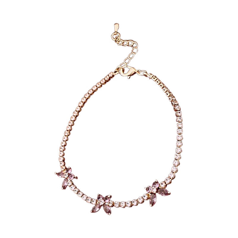 Pulsera de flores de lujo ligero de circón súper flash Pulsera de temperamento de moda de nicho Sentido de alta gama ins joyería personalizada al por mayor femenina