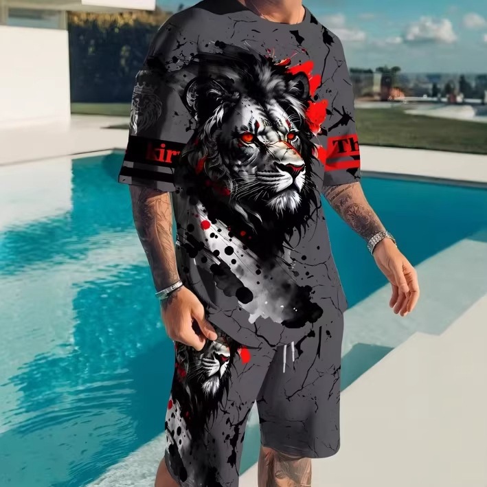 Men's Clothing Men's Casual Summer Set Breathable Cotton T-Shirt And Shorts Two-Piece Outfit_viptrois.com