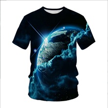 2025夏季新款宇宙星空男士T恤3D印花短袖圆领套头休闲短袖上衣男