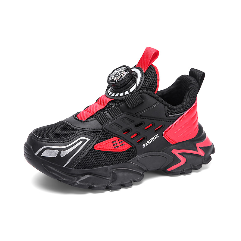 Zapatos respirables de malla para niños botones giratorios para niños al por mayor zapatos deportivos para niños 2024 primavera nuevos zapatos de papá