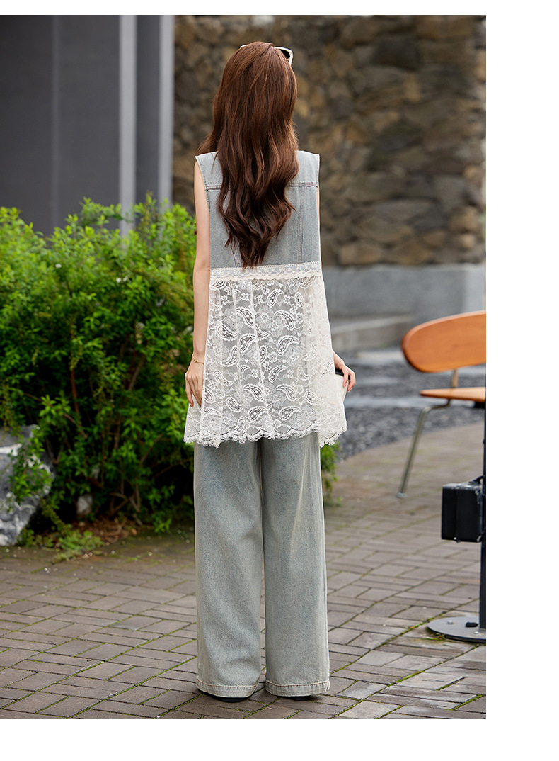 Bộ quần áo denim nữ gồm áo vest không tay và quần ống rộng AH8620 — Màu ảnh chi tiết 22
