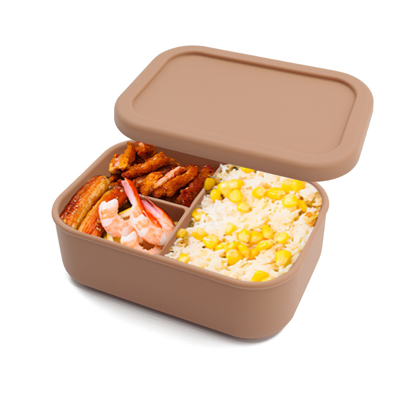 Caja de almuerzo fresca de microondas, caja de almuerzo para niños, caja de almuerzo de gran capacidad sellada, caja de almuerzo rectangular dividida, caja de almuerzo de silicona