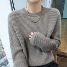 软糯舒适24秋冬山羊绒衫女元宝针圆领套头宽松毛衣针织内搭打底厚