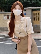 旗袍改良新中式国风上衣设计感女小众夏季高级感法式复古短袖衬衫