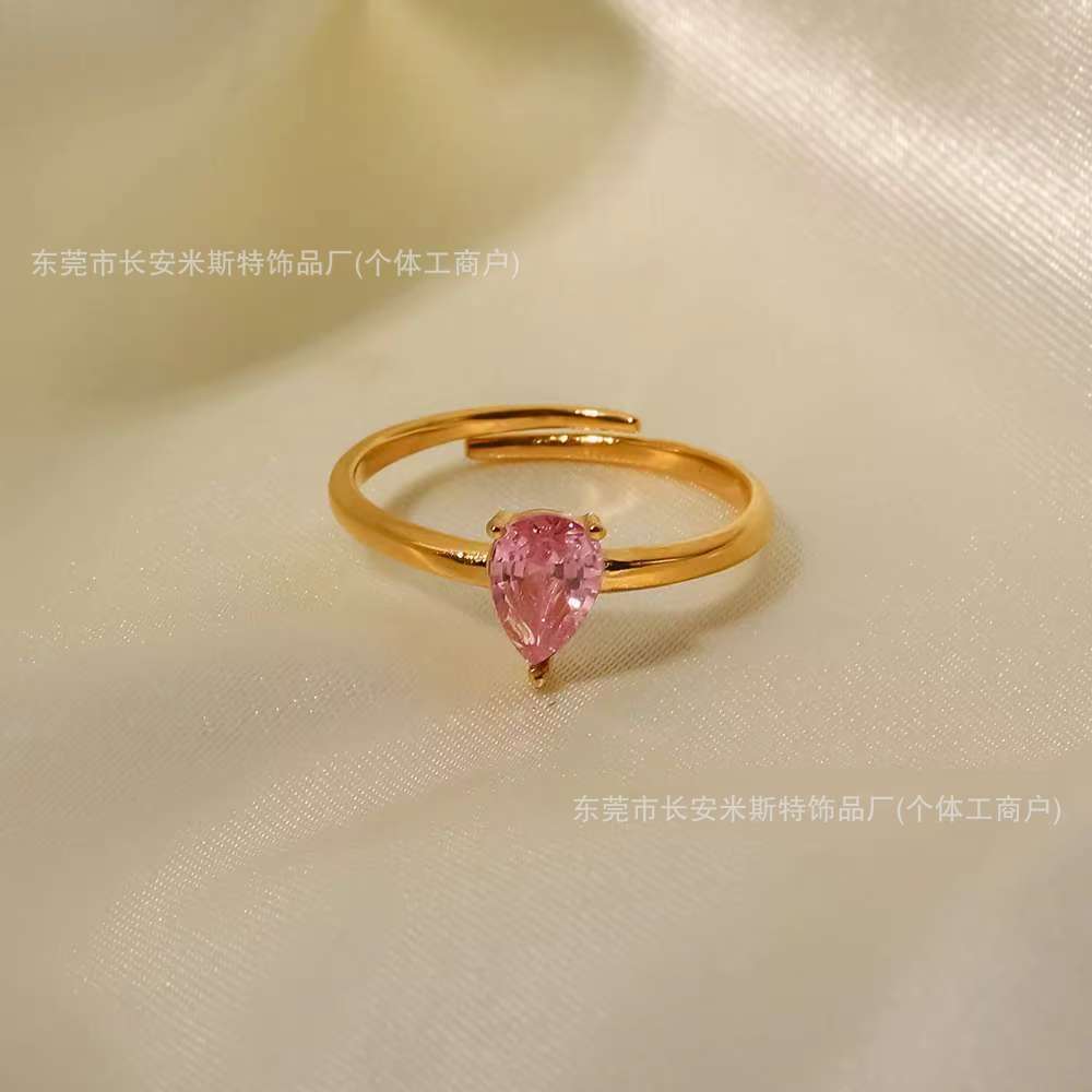 Retro fashionable fuchsia adjustable ring with zircon stainless…