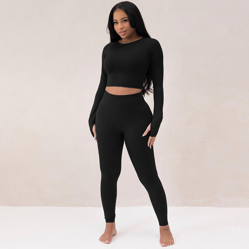 ActiveGo 2025 Autumn Winter New Fashion Long Sleeve Slim Top High Elastic Sports Yoga Pants Set Trendy Wholesale_desvips.com