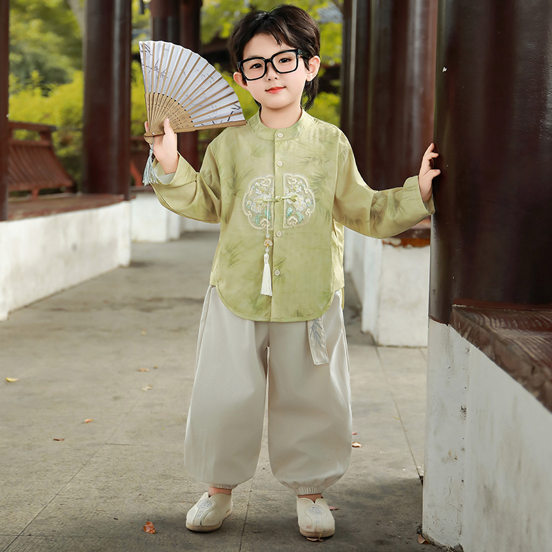 国风日常汉服男童套装春秋季薄款透气儿童唐装宝宝中式古风服装|undefined