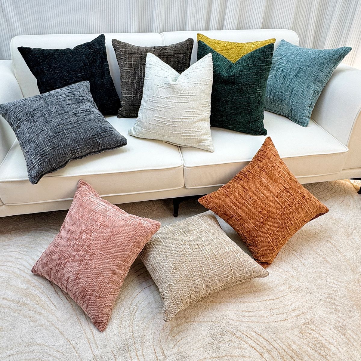 Cross-Border Amazon Aliexpress Thickened Chenille Pillow Cover Double-Sided Texture Cushion Removable and Washable Solid Color Square Pillow