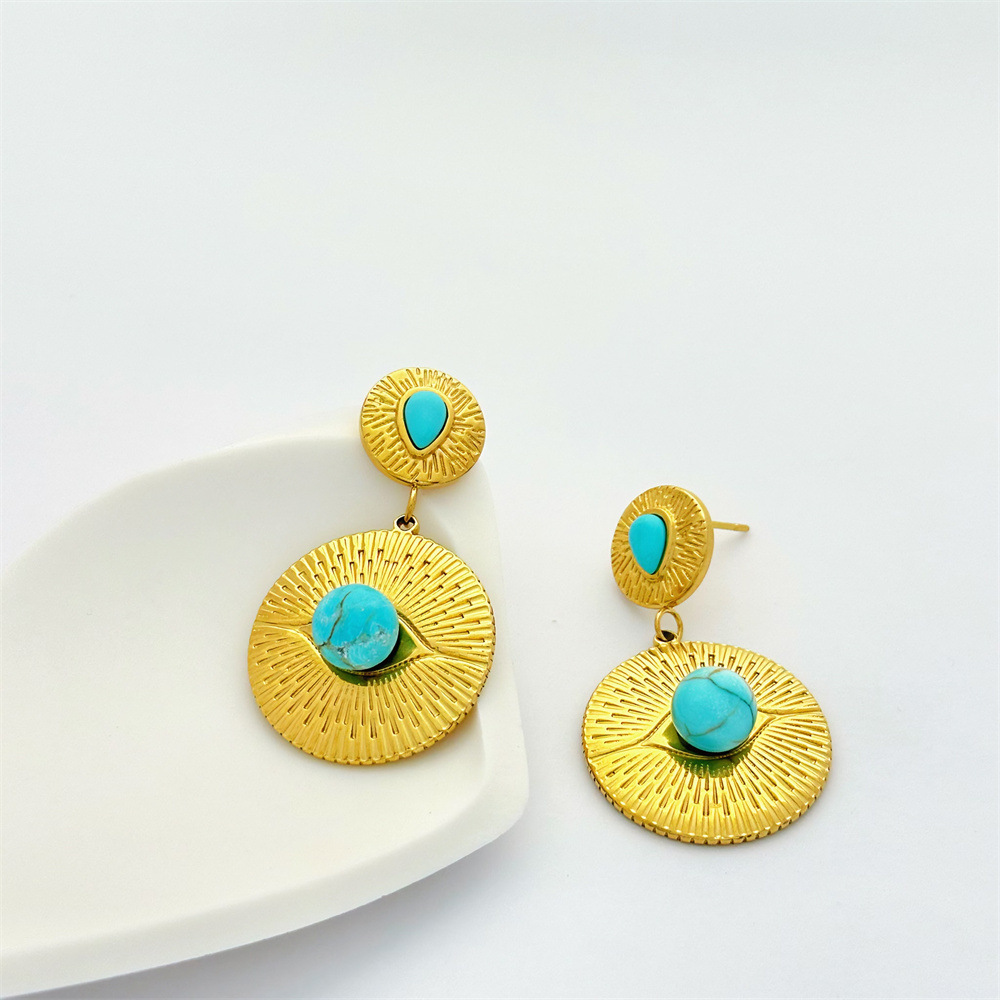 1 Pair Geometric Retro Classic Style 304 Stainless Steel December Birthstone Turquoise Drop Earrings display picture 4