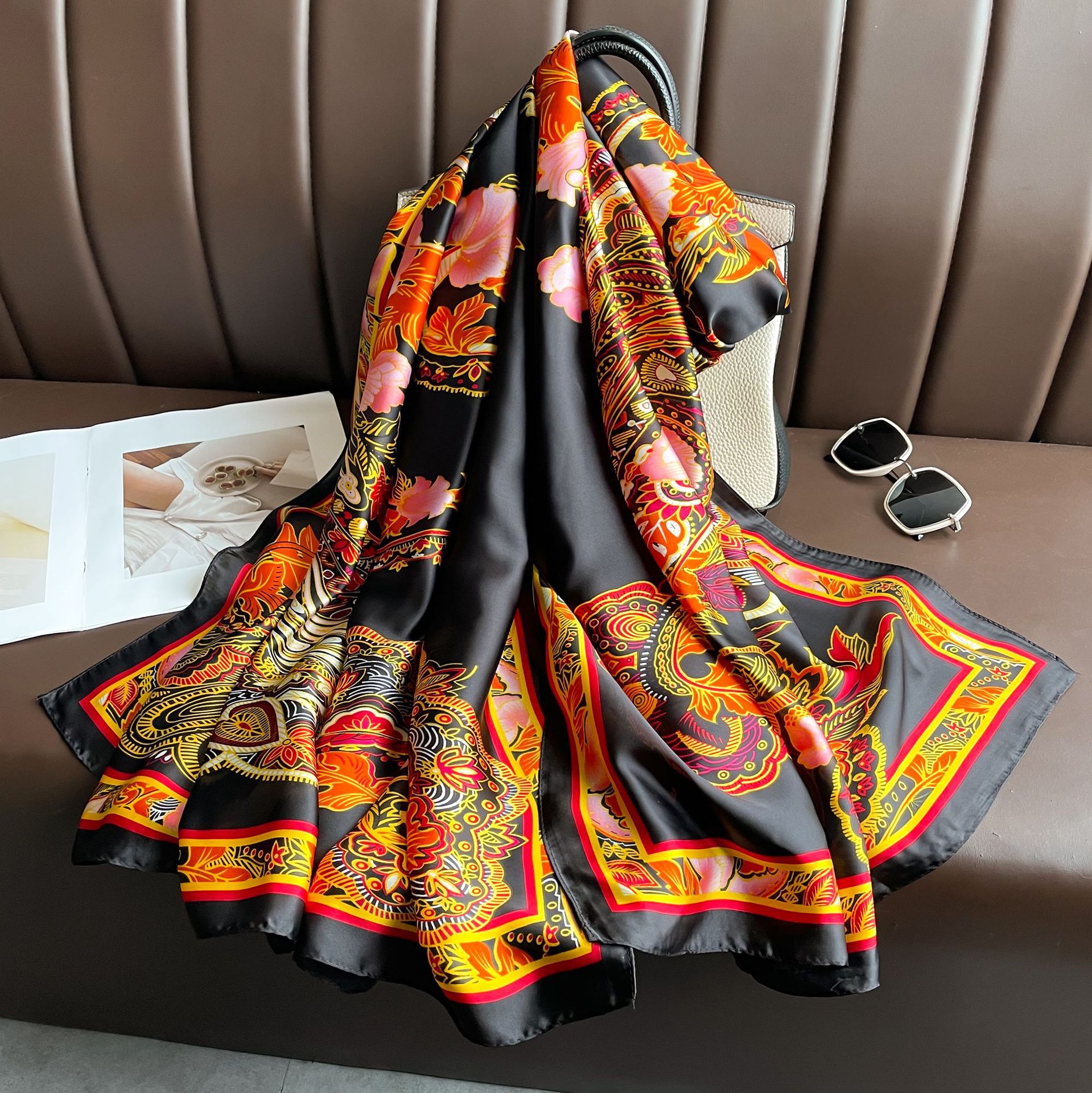 Foulard in seta da donna stile cinese scialle in raso primavera_voghion.com