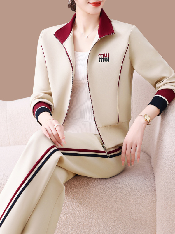 中老年运动服套装女2025新款春秋洋气妈妈休闲跑步立领外套两件套|undefined