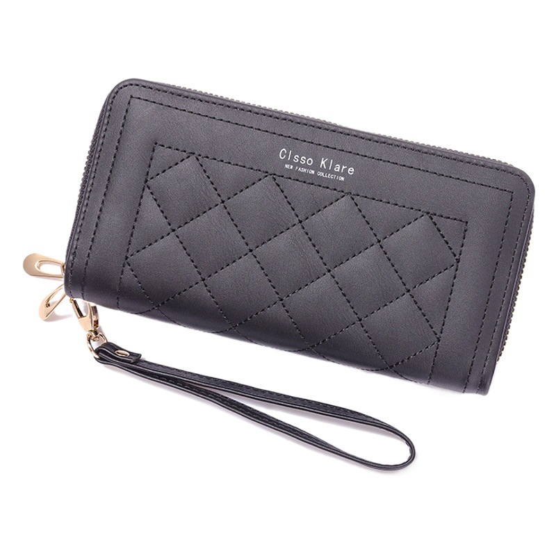 Cartera larga para mujer modelo 2025, diseño simple y moderno, doble cremallera, gran capacidad, bolso de mano o para teléfono, a la moda.