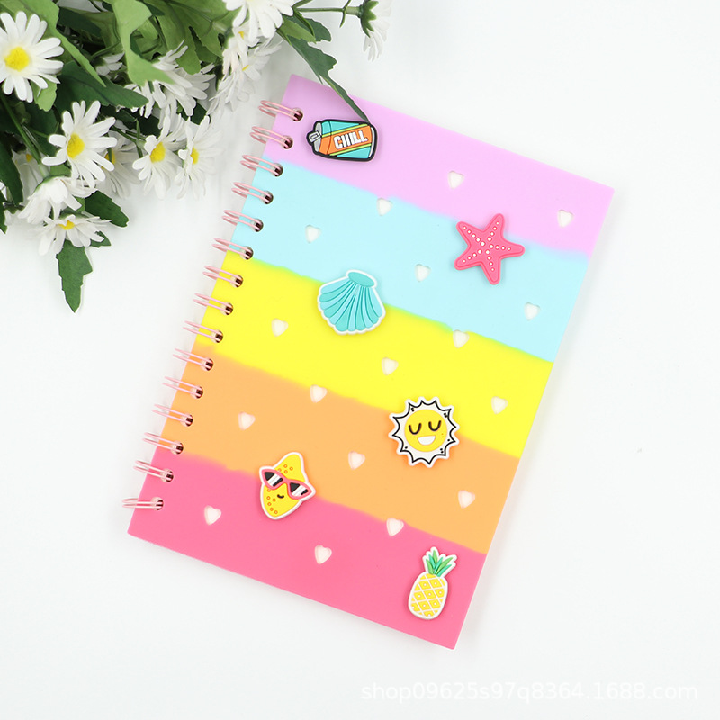 DIY silicona botón de bobina de hoja de cartón lindo libro de dibujos animados de playa marina cuadernos de notas de estudiantes accesorios de PVC