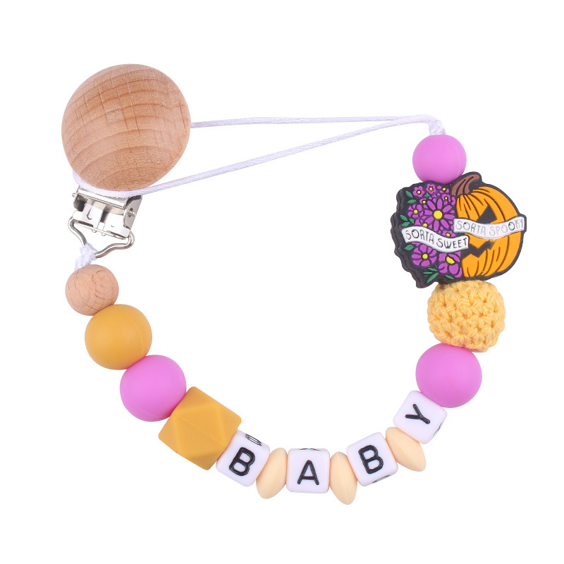 Productos para bebés, juguetes de planeta creativo, pinza de chupete de madera, cadena de chupete de silicona para bebés, cadena anti-caída