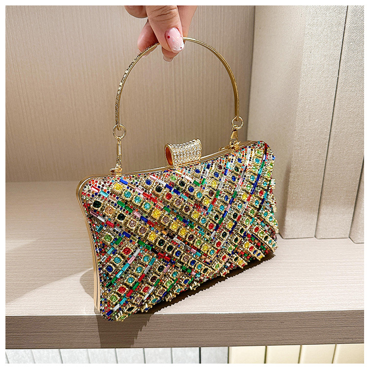 High-end evening dress, lady's water diamond clutch bag, diamond-encrusted bag, colorful diamond chain cheongsam bag, evening bag, women's handbag undefined