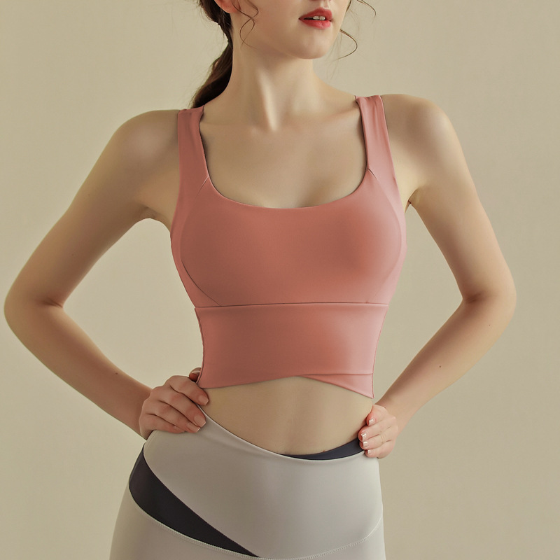 Sports Bra Women's New Shock-Proof High-Intensity Running Fitness Bra Nude Feeling Skin-Friendly Beautiful Back Yoga Vest Outer Wear