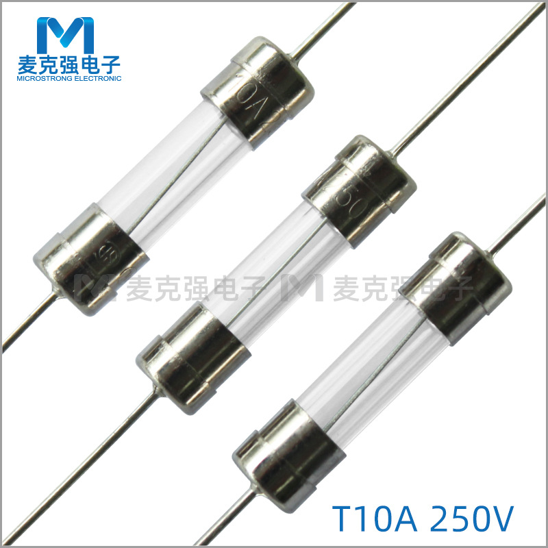 双帽玻璃保险丝5*20mm慢断T10A/250V带引线 玻璃管 保险管5X20