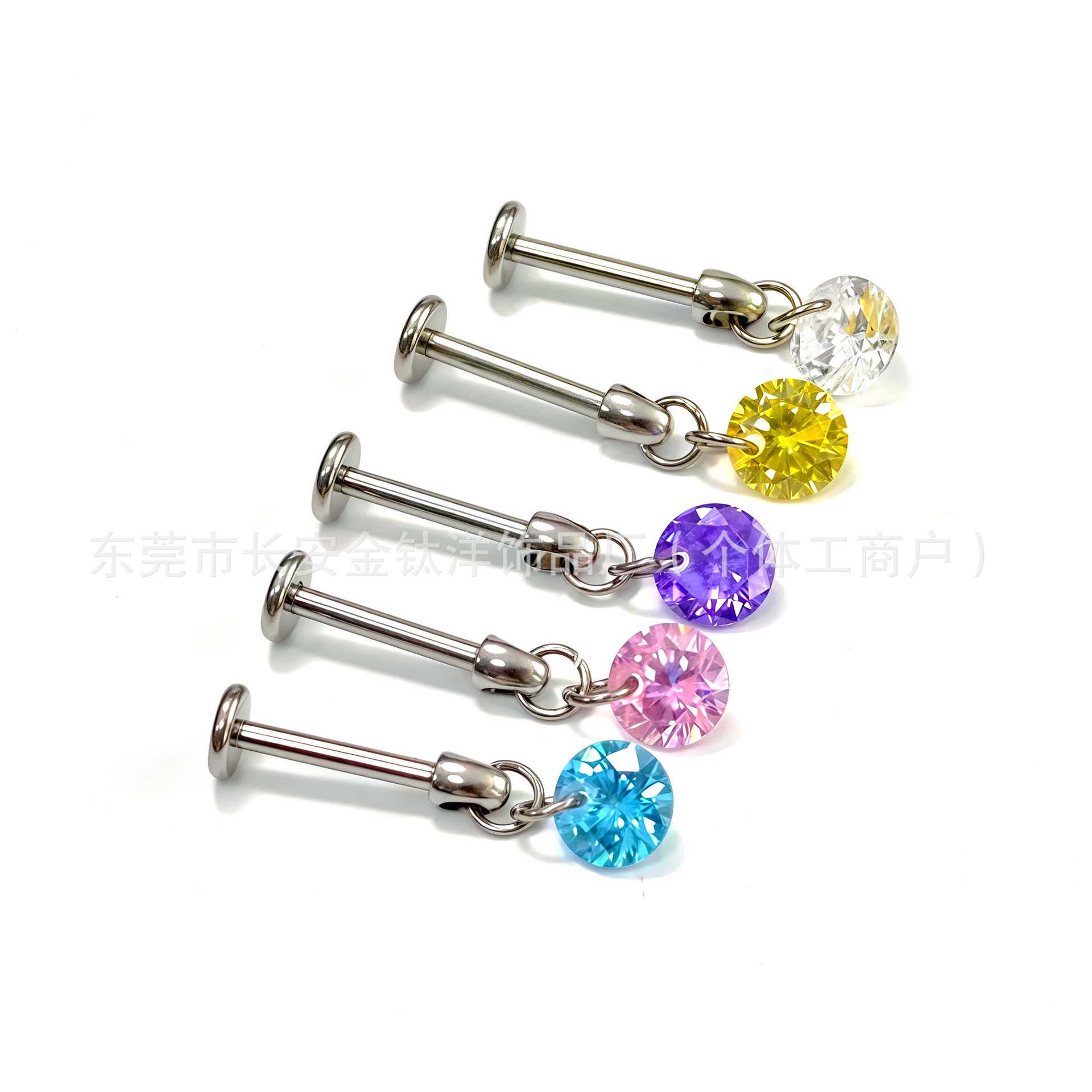 F136 Titanium Round Pendant Ear Bone Stud with Zircon - G23 Titanium Body Piercing Jewelry detail image 8