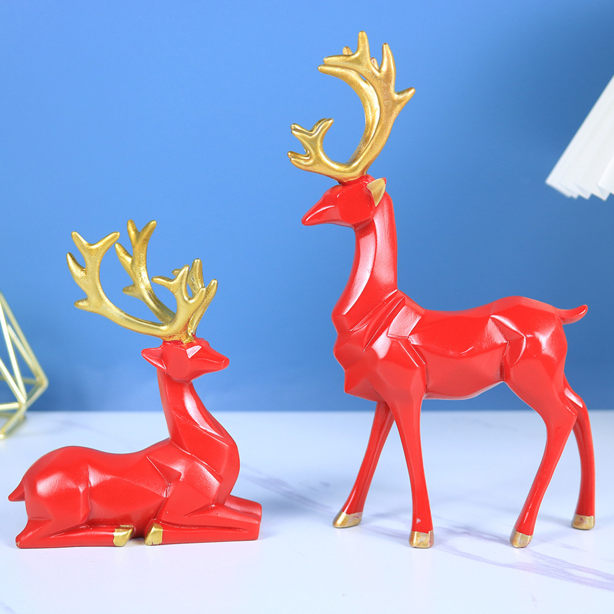 Estilo nórdico moderno origami geométrico decoración de alce sala de estar armario de televisión vinos decoración de oficina para el hogar