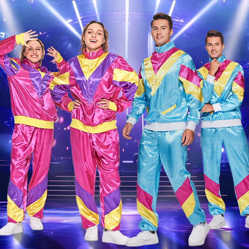 Adult Couple Sport Punk Hip Hop Disco suit 80 s Stage Show Costume Halloween Party Costume