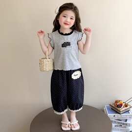 女童可爱木耳边背心套装新款儿童夏季韩系无袖防蚊裤宝宝衣服