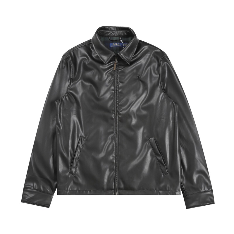 Rl Ralph Lauren Embroidered Jacket with Qr Code, Classic Spring and Autumn Solid Color Turn-Down Collar Long-Sleeve Leather Jacket for Men Rl Ralph Lauren Embroidered Jacket with Qr Code, Classic Spring and Autumn Solid Color Turn-Down Collar Long-Sleeve Leather Jacket for Men