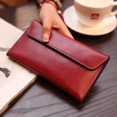Solid Color Niche Design Retro Wallet Women's Fashionable High-end Retro Wallet Business Commuter Leather Clutch