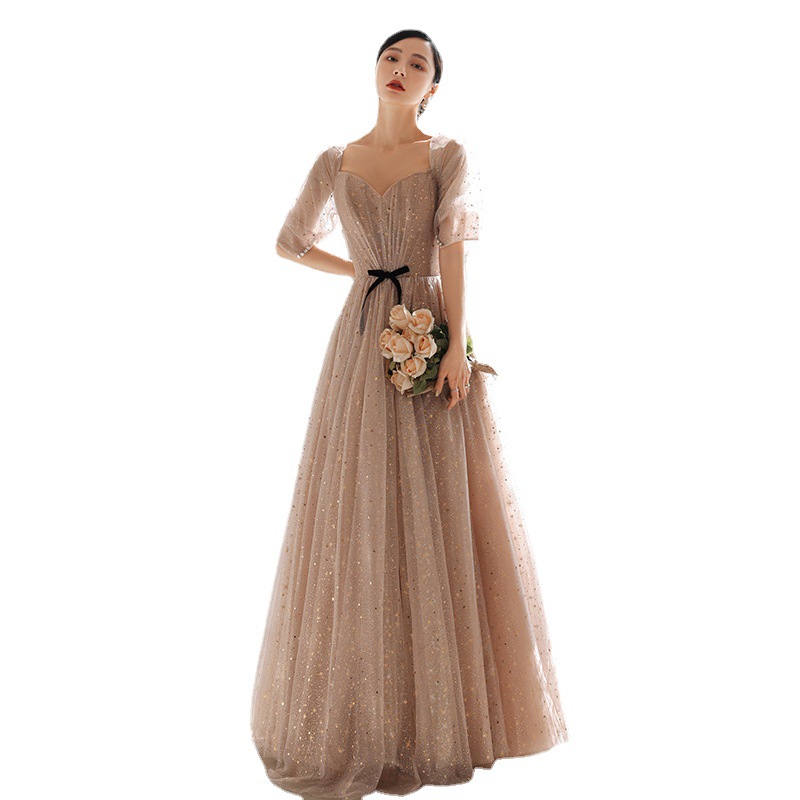 Vestido de noche con mangas abullonadas, novedad de verano 2026, para banquete, estilo hada, cielo estrellado, adelgazante, para cumpleaños, anfitriona, vestido de gala